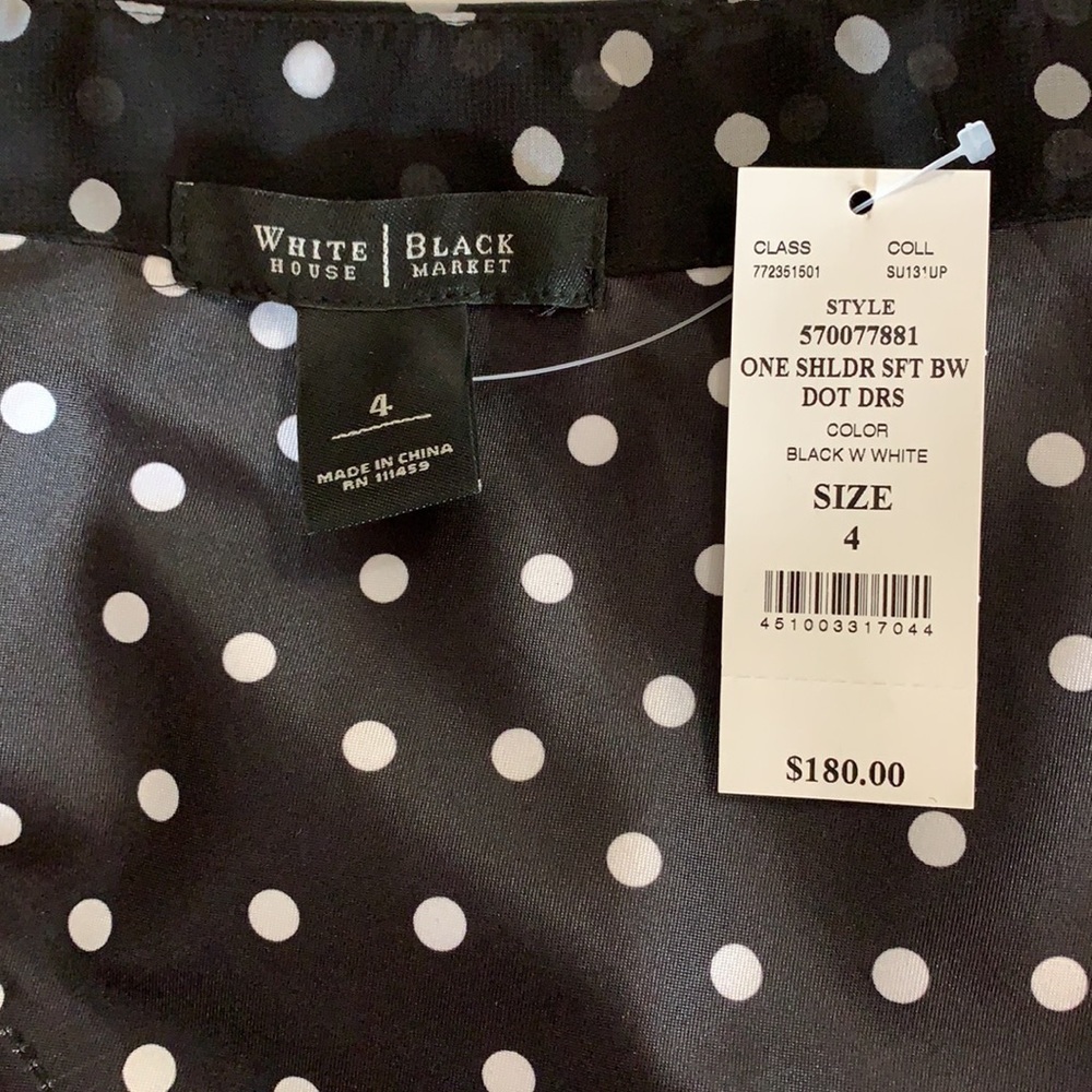 White House Black Market One Shoulder Black & White Polka Dot  Dress Siz… - Picture 8 of 11